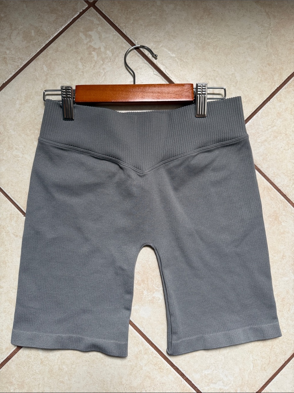 NVGTN Gray Ribbed High-Waist Shorts